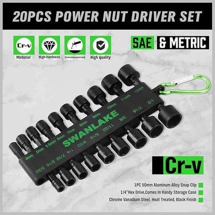 SWANLAKE GARDEN TOOLS (letter with no tracking)SWANLAKE 20PCS Power Nut Driver Set for Impact Drill, 1/4” Hex Head Drill Bit SAE and Metric.