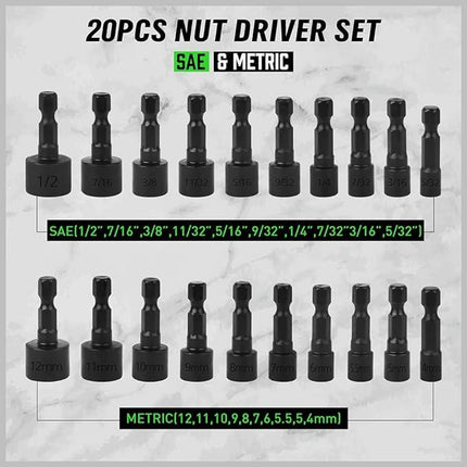 SWANLAKE GARDEN TOOLS (letter with no tracking)SWANLAKE 20PCS Power Nut Driver Set for Impact Drill, 1/4” Hex Head Drill Bit SAE and Metric.