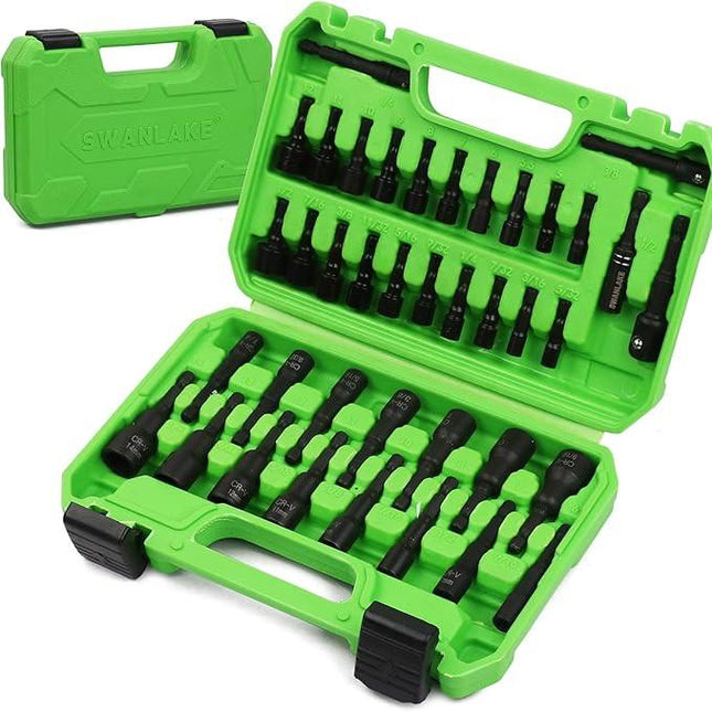 SWANLAKE SWANLAKE 39PCS Magnetic Hex Nut Driver Master Kit,1/4" Quick-Change Hex Shank, SAE & Metric Power Nuts Driver Drill Bit Tools Set,Cr-V Steel.