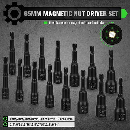 SWANLAKE SWANLAKE 39PCS Magnetic Hex Nut Driver Master Kit,1/4" Quick-Change Hex Shank, SAE & Metric Power Nuts Driver Drill Bit Tools Set,Cr-V Steel.