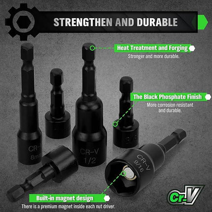SWANLAKE SWANLAKE 39PCS Magnetic Hex Nut Driver Master Kit,1/4" Quick-Change Hex Shank, SAE & Metric Power Nuts Driver Drill Bit Tools Set,Cr-V Steel.