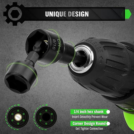 SWANLAKE SWANLAKE 39PCS Magnetic Hex Nut Driver Master Kit,1/4" Quick-Change Hex Shank, SAE & Metric Power Nuts Driver Drill Bit Tools Set,Cr-V Steel.