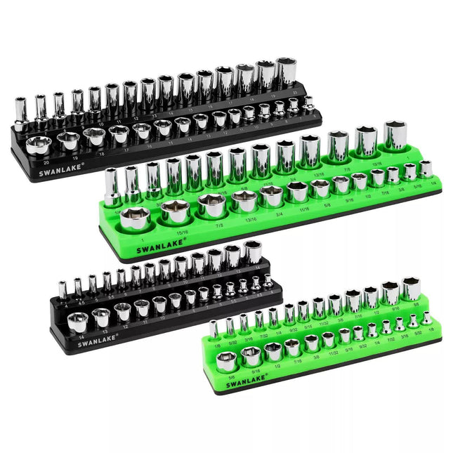SWANLAKE 4Pc Magnetic Socket Organizer Tray 3/8" 1/4" SAE Metric Socket Holder.