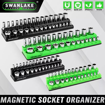SWANLAKE 4Pc Magnetic Socket Organizer Tray 3/8" 1/4" SAE Metric Socket Holder.