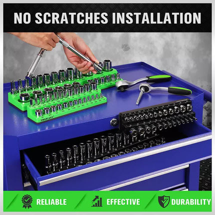 SWANLAKE 4Pc Magnetic Socket Organizer Tray 3/8" 1/4" SAE Metric Socket Holder.