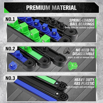 SWANLAKE 6-Piece Swivel Socket Organiser Set, 1/4-Inch x 26 Clips, 3/8-Inch x 26 Clips, 1/2-Inch x 22 Clips, Premium Quality Socket Storage Holders.