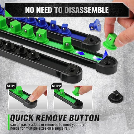 SWANLAKE 6-Piece Swivel Socket Organiser Set, 1/4-Inch x 26 Clips, 3/8-Inch x 26 Clips, 1/2-Inch x 22 Clips, Premium Quality Socket Storage Holders.