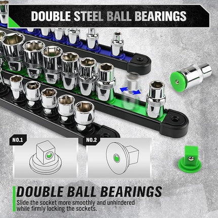 SWANLAKE 6-Piece Swivel Socket Organiser Set, 1/4-Inch x 26 Clips, 3/8-Inch x 26 Clips, 1/2-Inch x 22 Clips, Premium Quality Socket Storage Holders.