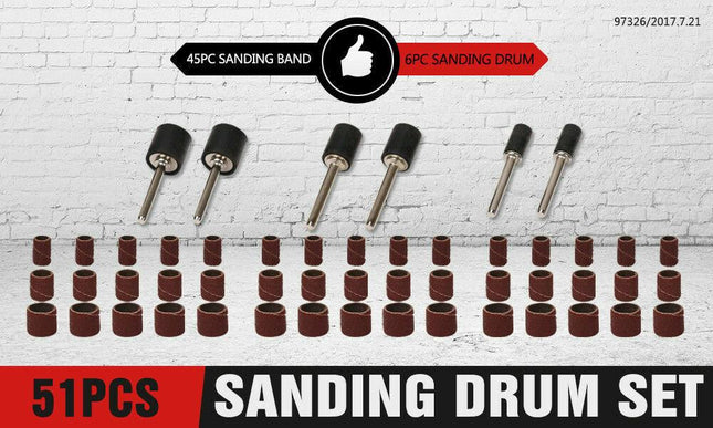 51Pc Sanding Bands Drum Sleeve Set 120 Grits Mandrel Dremel Rotary Kit 3mm Shank.
