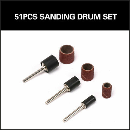 51Pc Sanding Bands Drum Sleeve Set 120 Grits Mandrel Dremel Rotary Kit 3mm Shank.