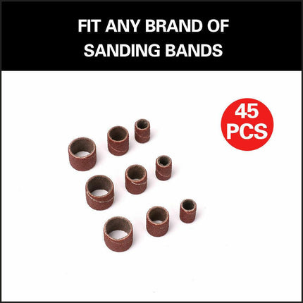 51Pc Sanding Bands Drum Sleeve Set 120 Grits Mandrel Dremel Rotary Kit 3mm Shank.