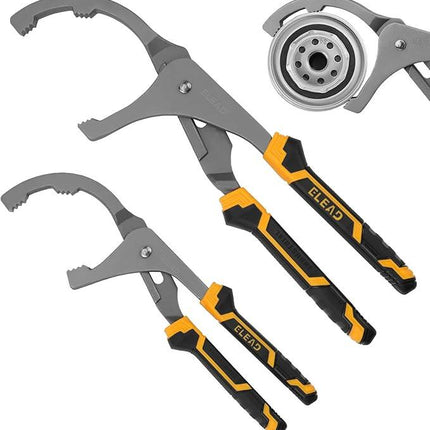 Adjustable Oil Filter Wrench Set - 9" & 12" Pliers for Cars, Trucks, Motorcycles - Durable Carbon Steel, Ergonomic Grip, Easy Access Design.