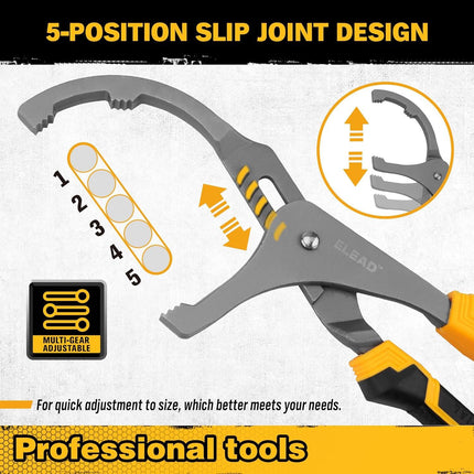 Adjustable Oil Filter Wrench Set - 9" & 12" Pliers for Cars, Trucks, Motorcycles - Durable Carbon Steel, Ergonomic Grip, Easy Access Design.