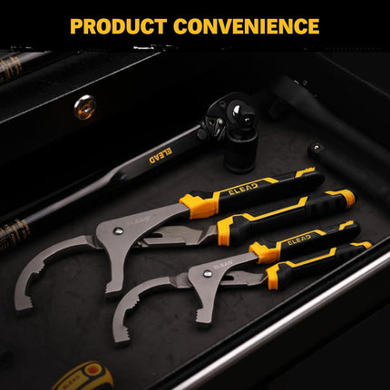 Adjustable Oil Filter Wrench Set - 9" & 12" Pliers for Cars, Trucks, Motorcycles - Durable Carbon Steel, Ergonomic Grip, Easy Access Design.