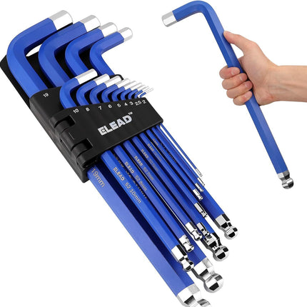 ELEAD 13Pc Extra Large Hex Key Set Long Allen Key Wrench Ball End Metric 2-19mm.
