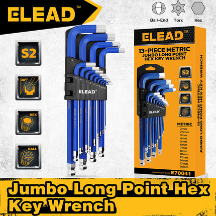 ELEAD 13Pc Extra Large Hex Key Set Long Allen Key Wrench Ball End Metric 2-19mm.