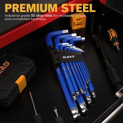 ELEAD 13Pc Extra Large Hex Key Set Long Allen Key Wrench Ball End Metric 2-19mm.