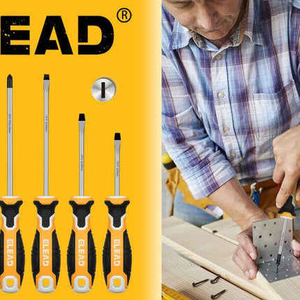 ELEAD 6Pcs Magnetic Screwdriver Set Phillips Slotted Non-Slip Handle Crv.