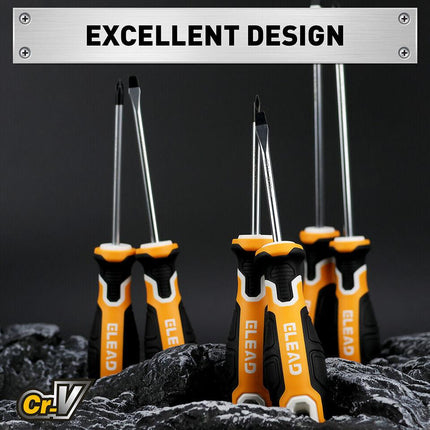 ELEAD 6Pcs Magnetic Screwdriver Set Phillips Slotted Non-Slip Handle Crv.