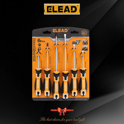 ELEAD 6Pcs Magnetic Screwdriver Set Phillips Slotted Non-Slip Handle Crv.