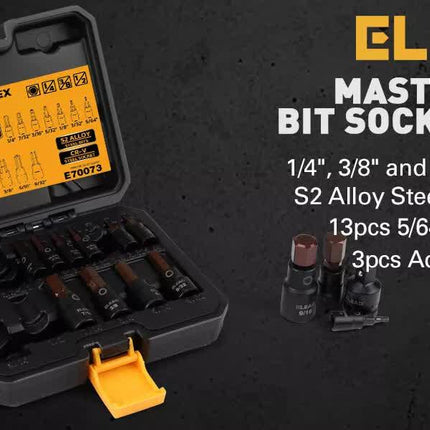 16Pc SAE Hex Bit Impact Socket Set 5/64"-9/16" Allen Socket Set Socket Adapter.