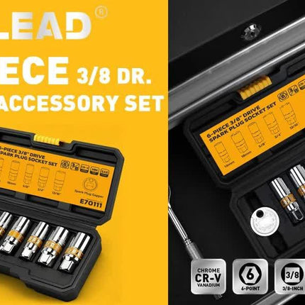 6Pcs 3/8" Drive Spark Plug Socket Set Spark Plug Gapper SAE & Metric CR-V Socket.