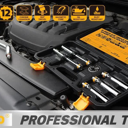 8-Piece 3/8" Drive Magnetic Swivel Spark Plug Socket Set Spark Plug Removal Tool.