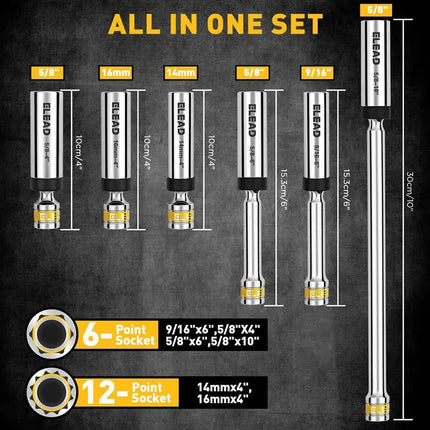 8-Piece 3/8" Drive Magnetic Swivel Spark Plug Socket Set Spark Plug Removal Tool.