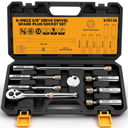 8-Piece 3/8" Drive Magnetic Swivel Spark Plug Socket Set Spark Plug Removal Tool.