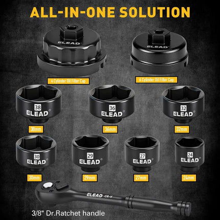 6Pcs 3/8" Drive Spark Plug Socket Set Spark Plug Gapper SAE & Metric CR-V Socket.