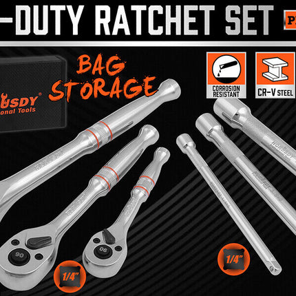 Mini Ratchet Spanner 1/2 3/8 1/4 Drive 90 Tooth Extension Bar Workshop With Bag.