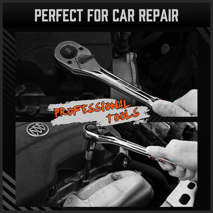 Mini Ratchet Spanner 1/2 3/8 1/4 Drive 90 Tooth Extension Bar Workshop With Bag.