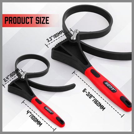 2x Rubber Strap Wrench Adjustable DIY Plumber Jars Hose Pipe Oil Filter Opener.