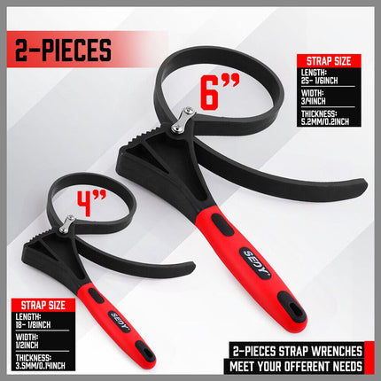 2x Rubber Strap Wrench Adjustable DIY Plumber Jars Hose Pipe Oil Filter Opener.