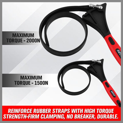 2x Rubber Strap Wrench Adjustable DIY Plumber Jars Hose Pipe Oil Filter Opener.
