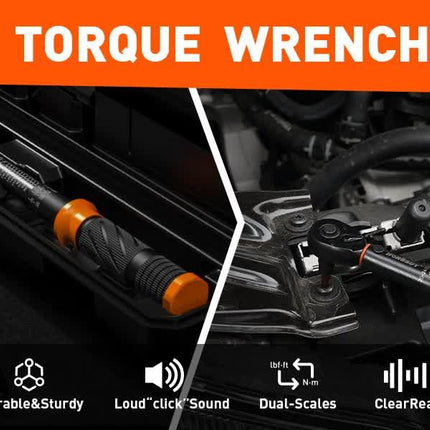 3Pc 1/4" Drive Click Torque Wrench Ratchet Socket Adaptor Extension WorkShop.