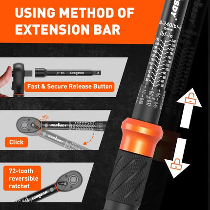 3Pc 1/4" Drive Click Torque Wrench Ratchet Socket Adaptor Extension WorkShop.