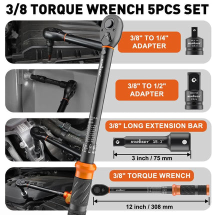 4Pc 3/8" Drive Click Torque Wrench Ratchet Socket  Adaptor Extension WorkShop.