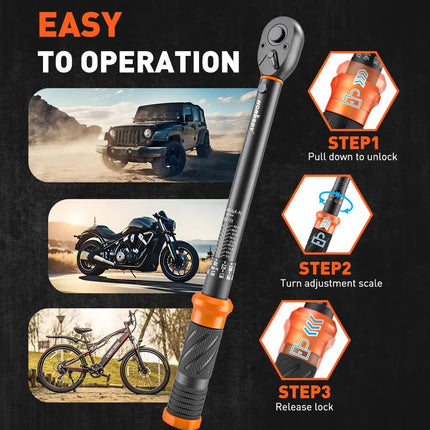 4Pc 3/8" Drive Click Torque Wrench Ratchet Socket  Adaptor Extension WorkShop.