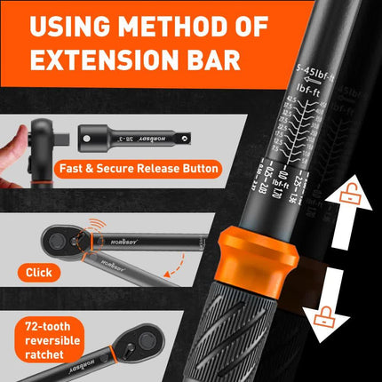 4Pc 3/8" Drive Click Torque Wrench Ratchet Socket  Adaptor Extension WorkShop.