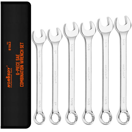 6Pc Extra Big Imperial Combination Spanner Ring Open Ended Combo Wrench Work.