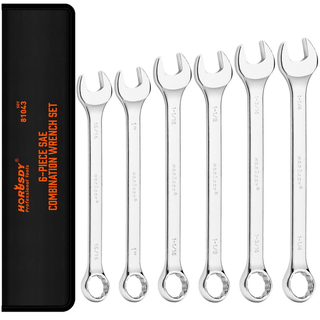 6Pc Extra Big Imperial Combination Spanner Ring Open Ended Combo Wrench Work.