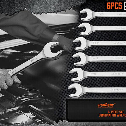 6Pc Extra Big Imperial Combination Spanner Ring Open Ended Combo Wrench Work.
