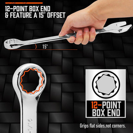 6Pc Extra Big Imperial Combination Spanner Ring Open Ended Combo Wrench Work.