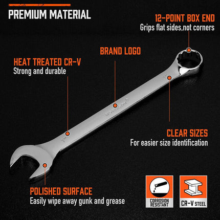 6Pc Extra Big Imperial Combination Spanner Ring Open Ended Combo Wrench Work.
