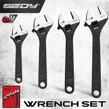 SEDY 4Pc Adjustable Wrench Set Shifter Heavy Duty SAE & Metric Household Repair.