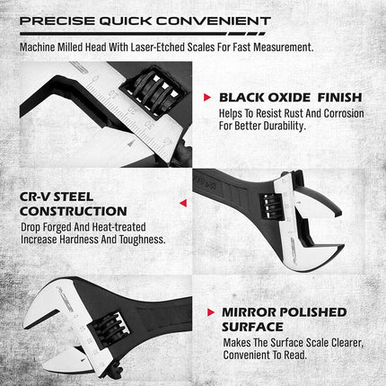 SEDY 4Pc Adjustable Wrench Set Shifter Heavy Duty SAE & Metric Household Repair.