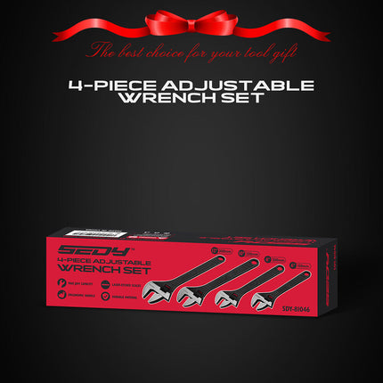 SEDY 4Pc Adjustable Wrench Set Shifter Heavy Duty SAE & Metric Household Repair.
