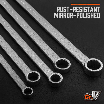 HORUSDY 10Pc Extra Long Ratchet Spanner Set Aviation Double End 8-19mm w/t Pouch.