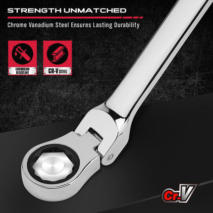 SEDY 6Pcs Extra Long Flex-Head Ratchet Spanner Set Double Box End Spanner 8-19mm.